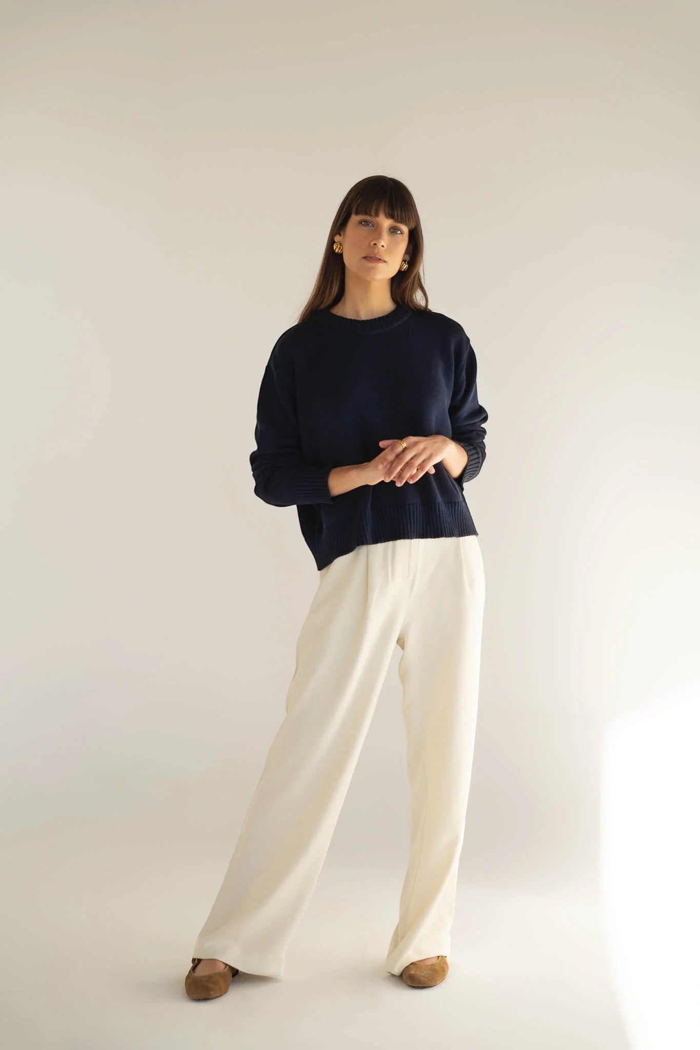How to style wide-leg trousers: cream TENCEL Mara wide-leg pant by Maison Sarava, five summer outfit ideas