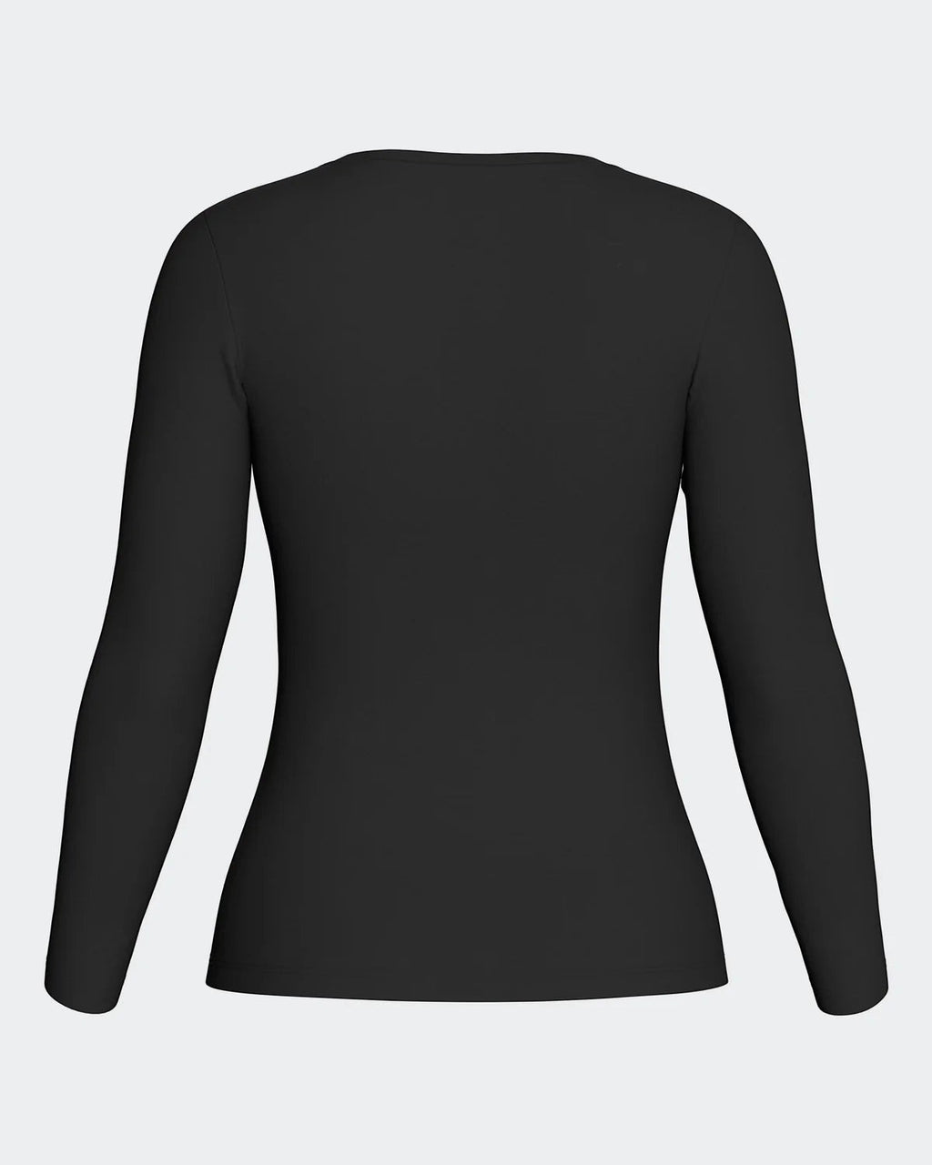 Maison Sarava women's black long-sleeve crew neck top in Lyocell and Merino wool, front view.