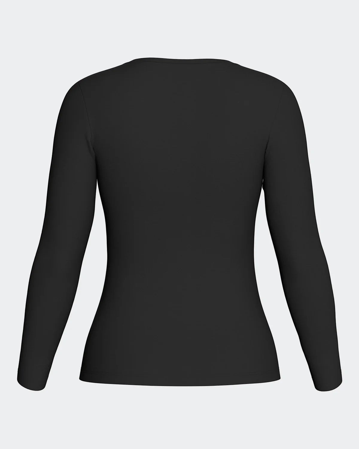Maison Sarava women's black long-sleeve crew neck top in Lyocell and Merino wool, front view.