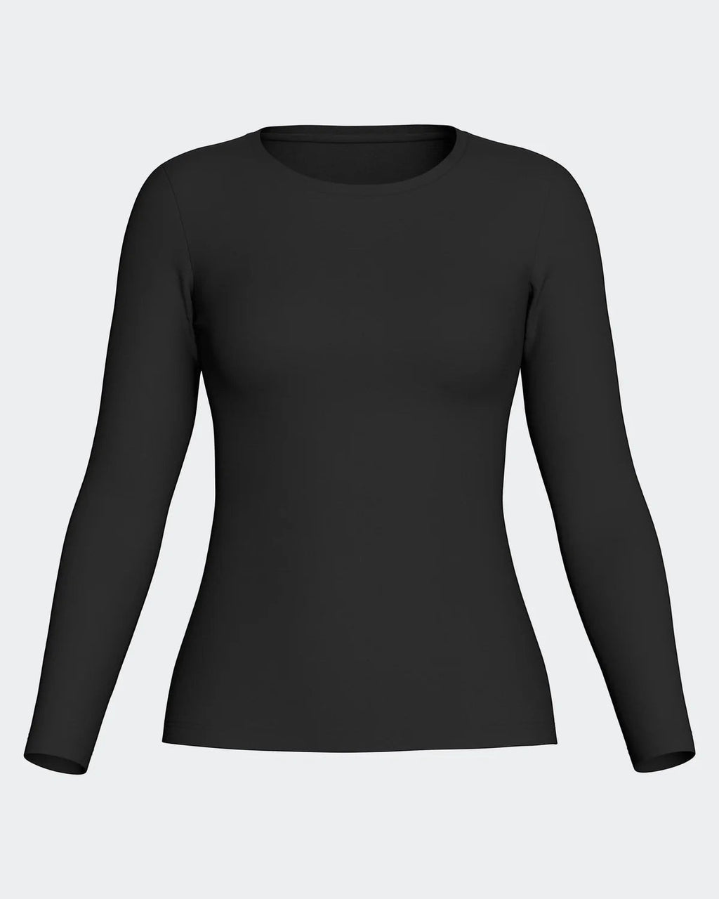 Maison Sarava women's black long-sleeve crew neck top in Lyocell and Merino wool, back view.
