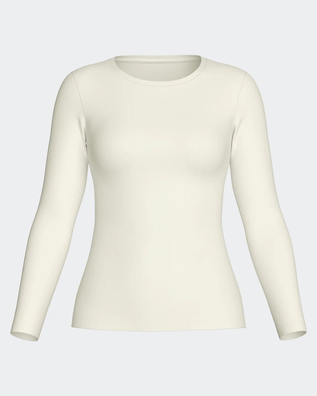 Maison Sarava women's cream long-sleeve crew neck top in Lyocell and Merino wool.