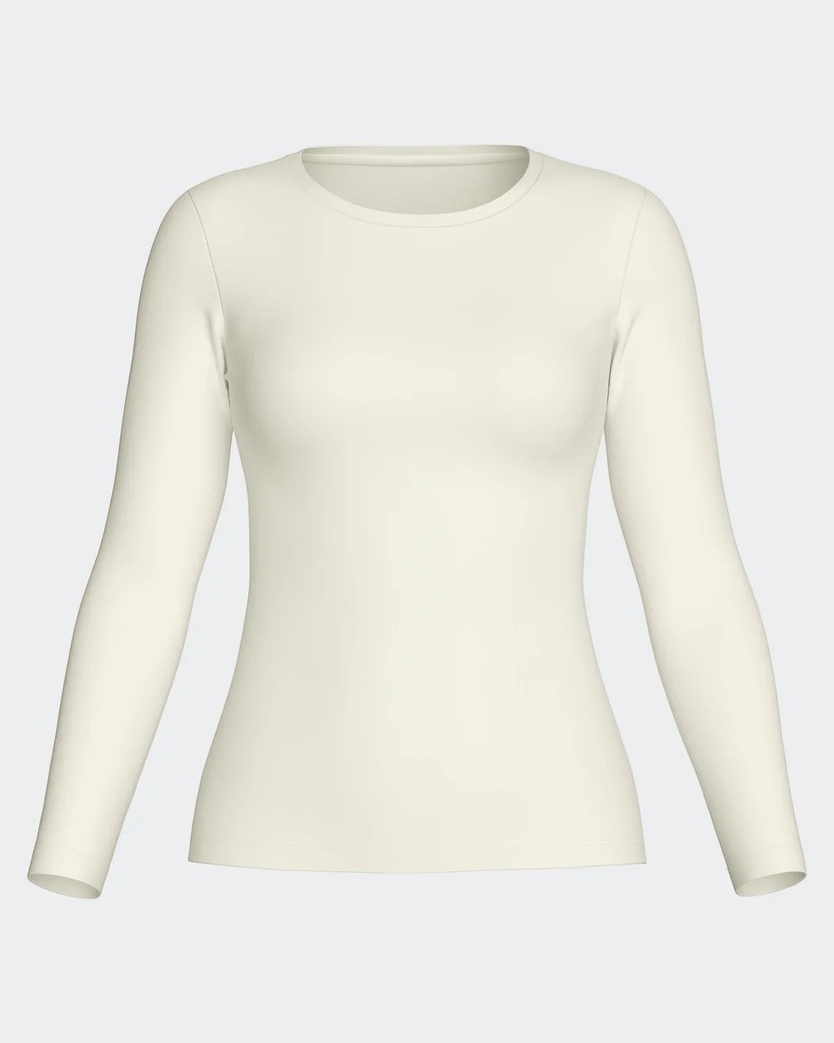 Maison Sarava women's cream long-sleeve crew neck top in Lyocell and Merino wool.