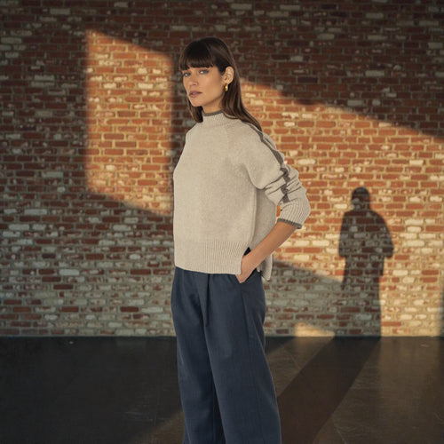 Women's Agnes Sweater in Beige — Naz Recycled Wool-Cashmere, Made in Portugal | Maison Sarava