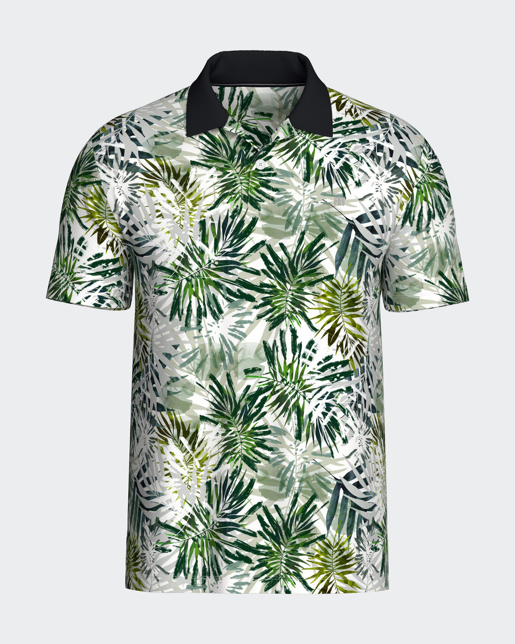 Maison Sarava men's moss green short sleeve cotton polo shirt with ribbed collar and two-button placket.