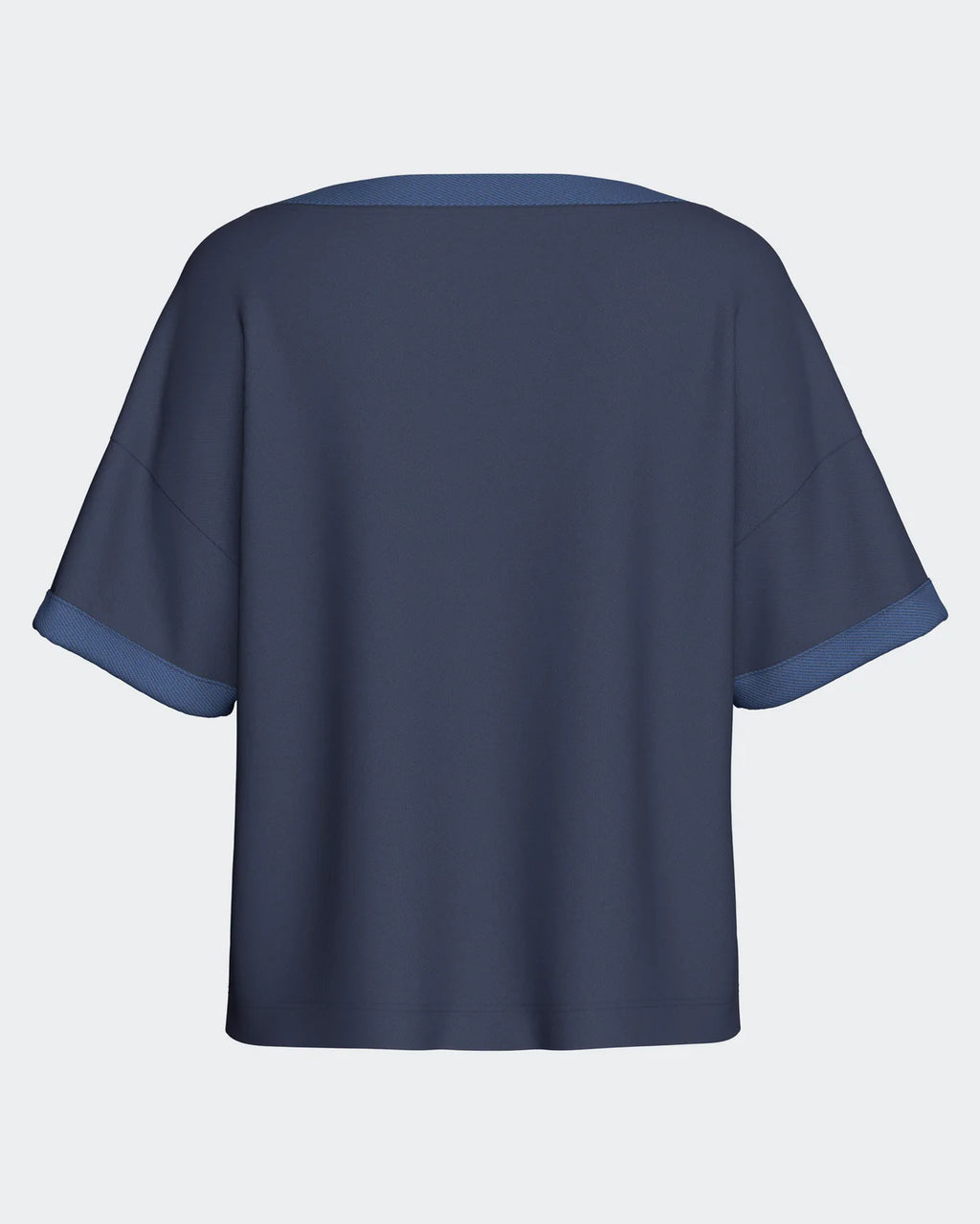 Maison Sarava women's navy short-sleeve loungewear top and shorts set in soft modal.