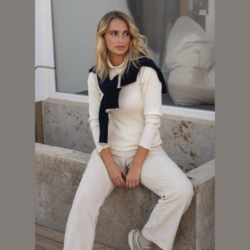 Women's Ava Turtleneck in White — Naz Ribbed Knit, Made in Portugal | Maison Sarava Canada
