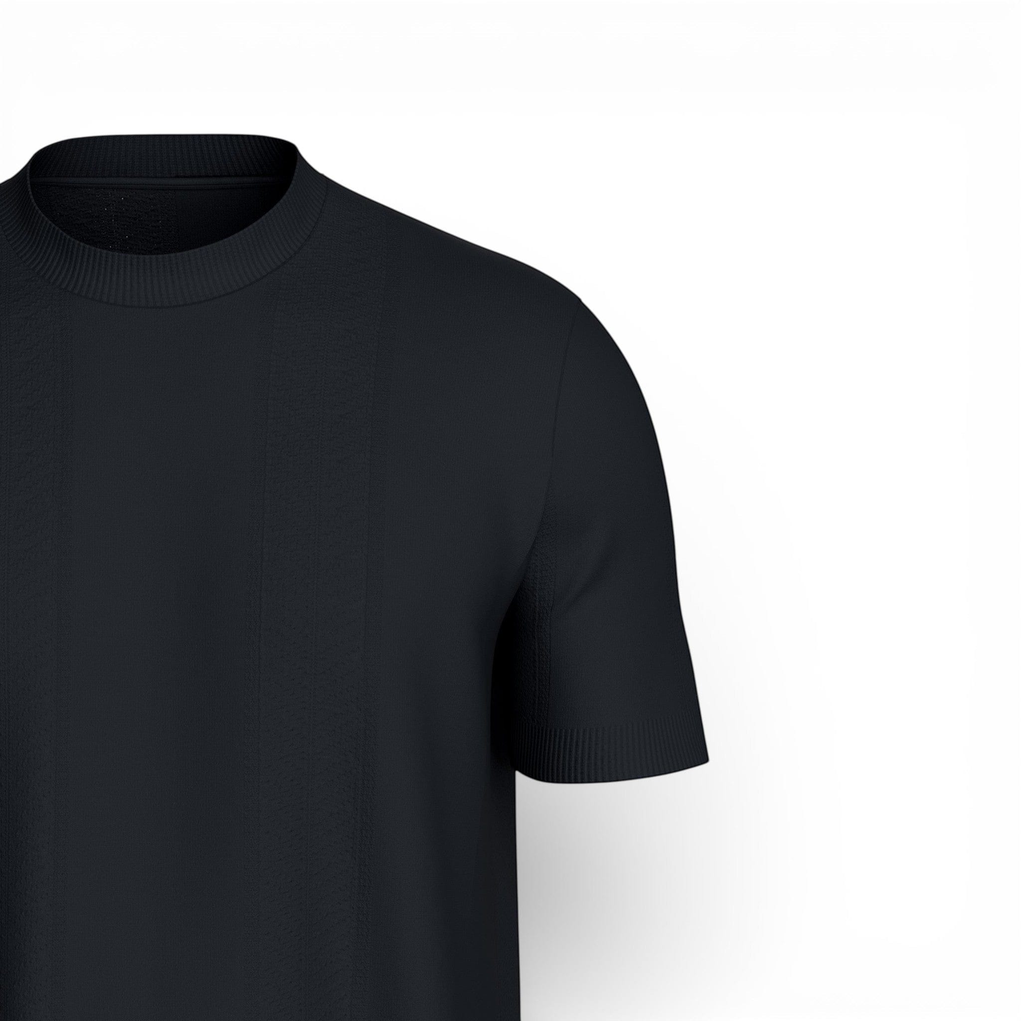 Maison Sarava men's dark navy short-sleeved t-shirt in soft, lightweight Lyocell Cotton with a ribbed round neckline.