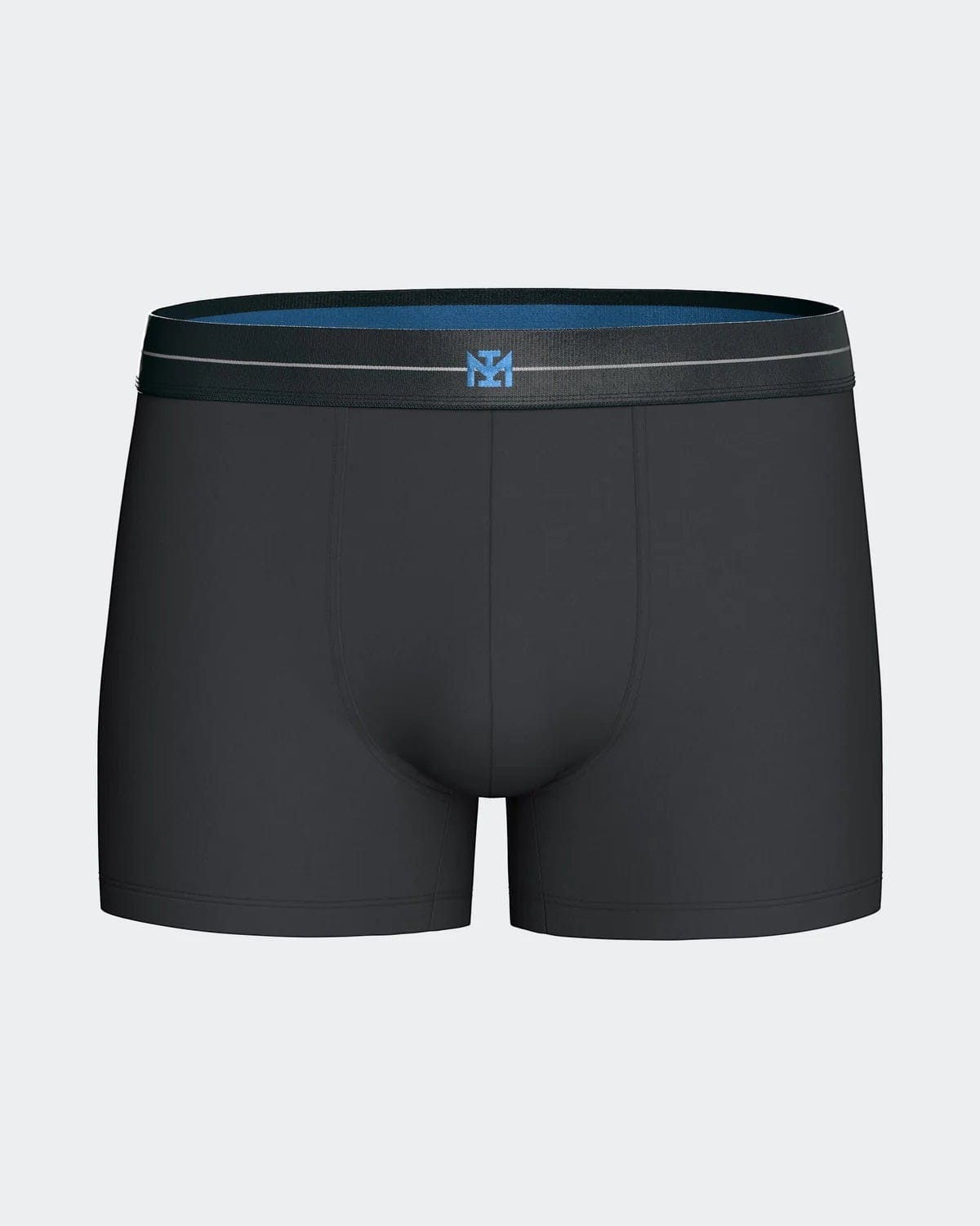 Maison Sarava men's dark grey cotton boxer briefs with elasticated waistband and blue logo detail.