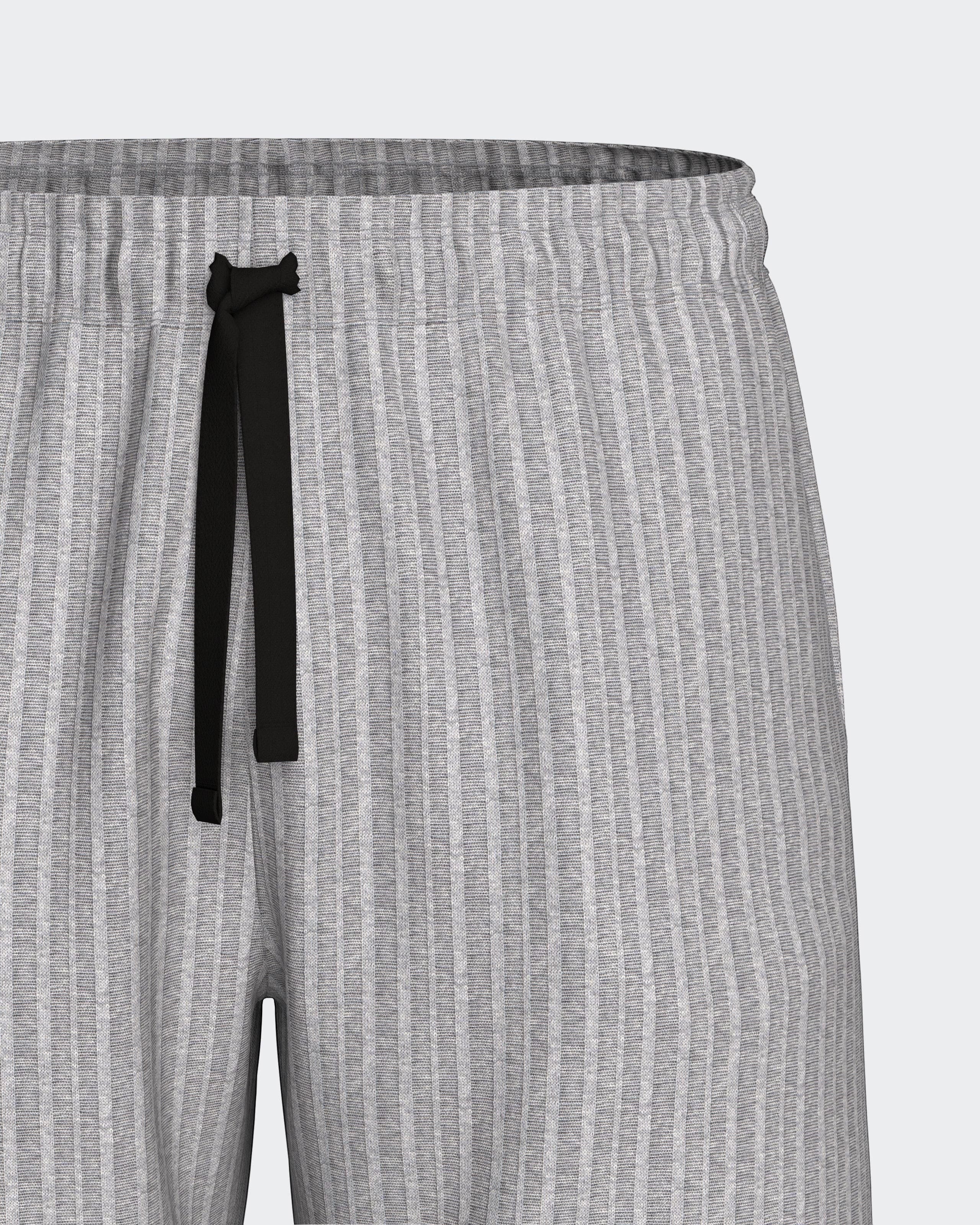 Maison Sarava men's grey ribbed knit bermuda shorts with black drawstring and modern fit.
