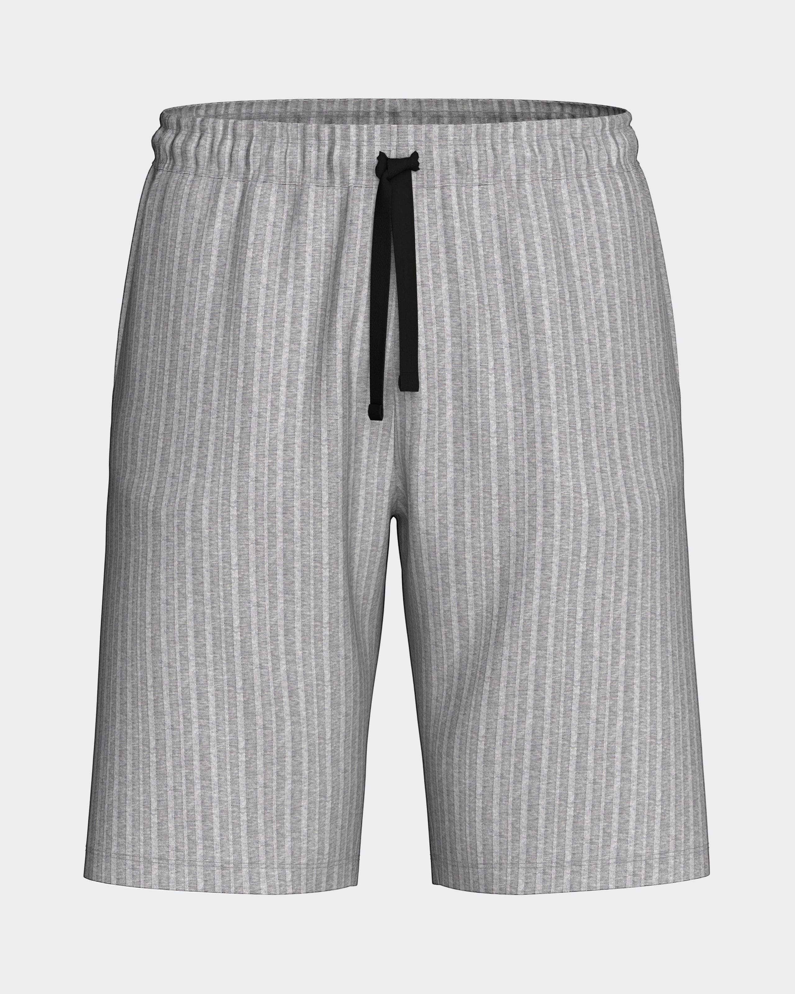 Maison Sarava men's light grey ribbed bermuda shorts with drawstring and modern fit. Made in Portugal.