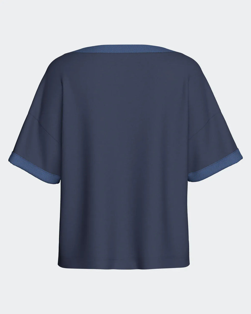 Maison Sarava women's navy short-sleeve loungewear top and shorts set in soft modal.