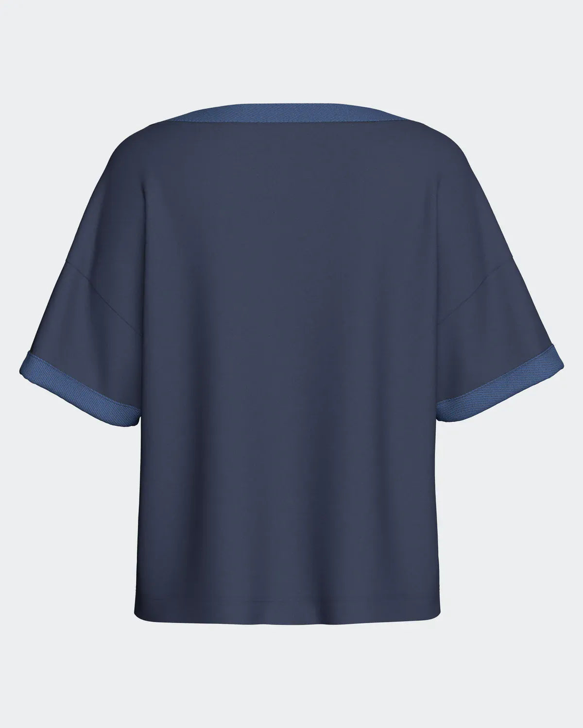 Maison Sarava women's navy short-sleeve loungewear top and shorts set in soft modal.