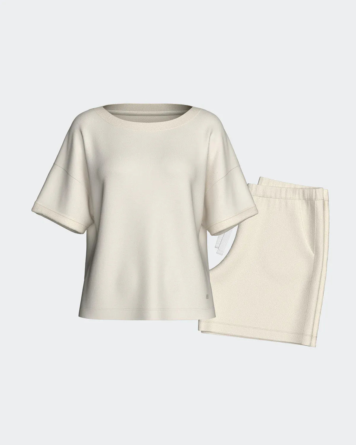 Maison Sarava women's white short-sleeve loungewear set with shorts in soft modal.