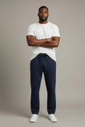 Maison Sarava men's navy blue Easywear track pants with straight leg and drawstring waist.