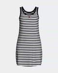 Maison Sarava women's black and white striped sleeveless tank dress, relaxed fit, crew neck.