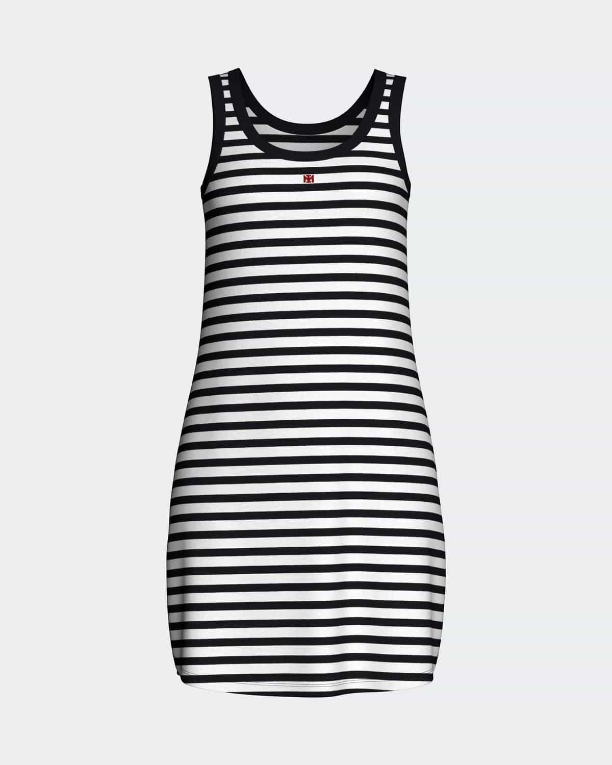 Maison Sarava women's black and white striped sleeveless tank dress, relaxed fit, crew neck.