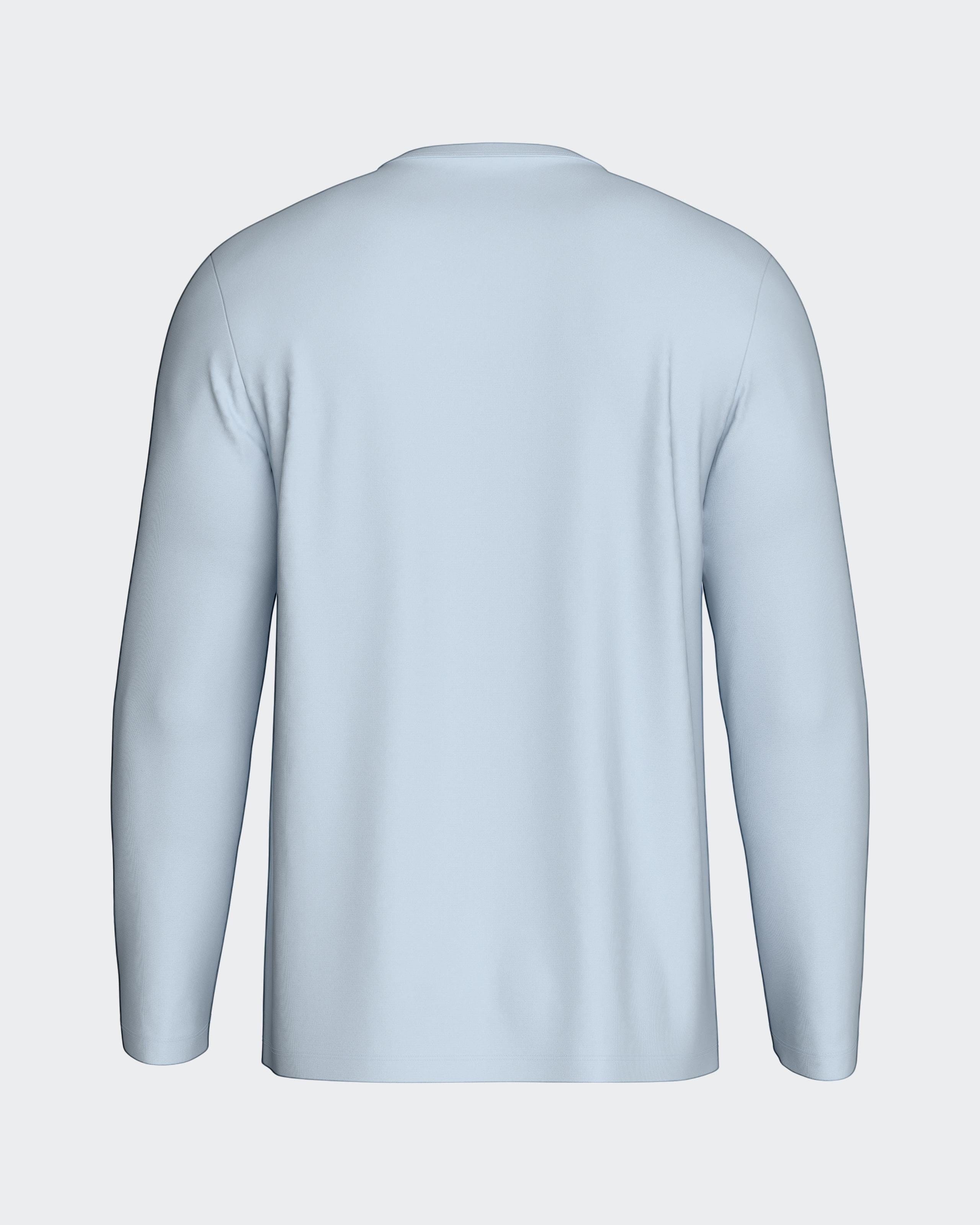 Maison Sarava men's light blue 100% organic cotton long sleeve V-neck loungewear top.