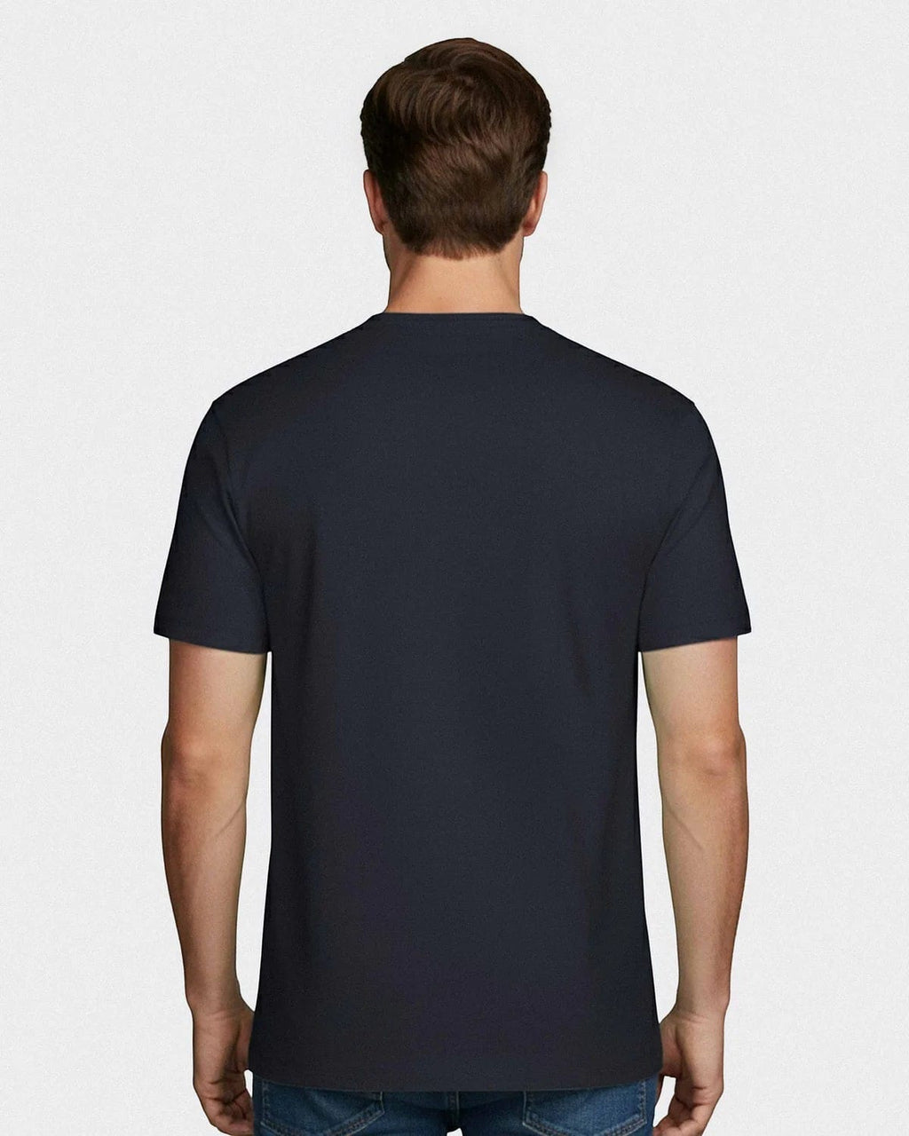 Maison Sarava men's dark navy cotton t-shirt with round neckline and Impetus embroidery on chest. Made in Portugal.