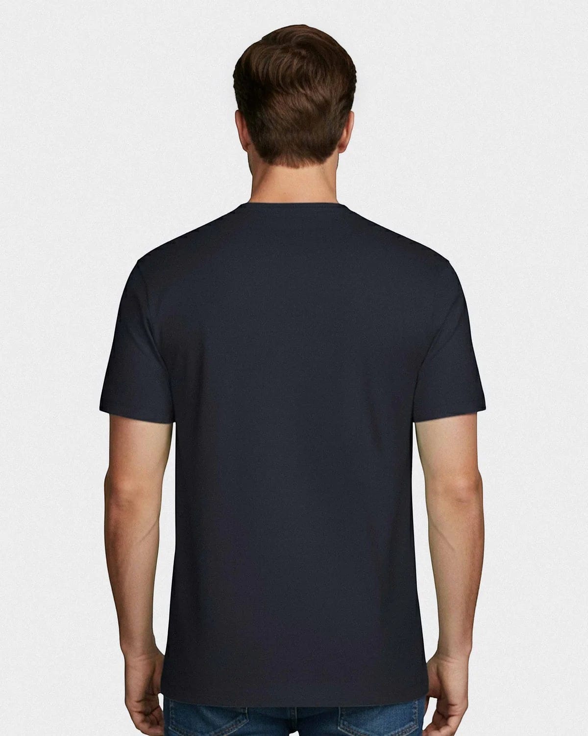 Maison Sarava men's dark navy cotton t-shirt with round neckline and Impetus embroidery on chest. Made in Portugal.