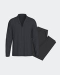 Maison Sarava men's dark grey long sleeve pyjama set with subtle micro-print shirt and plain trousers. 100% organic cotton.