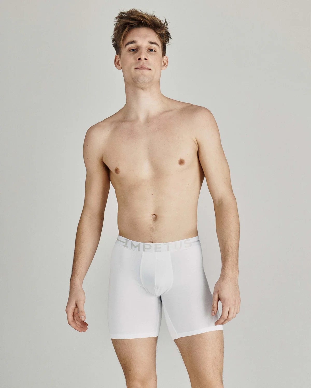 Maison Sarava white cotton stretch long boxer briefs with elastic waistband and comfortable crotch design.