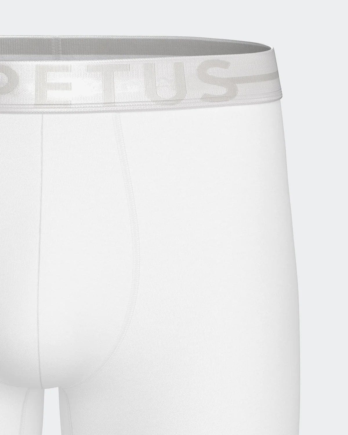 Maison Sarava white cotton stretch long boxer briefs with elastic waistband.