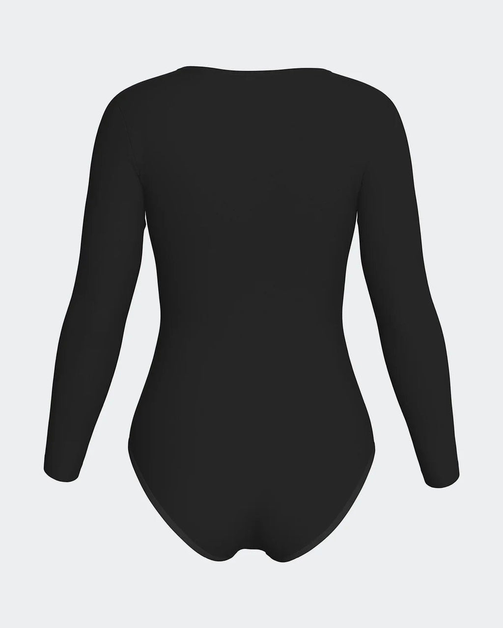Maison Sarava black long sleeve V-neck bodysuit made from soft, breathable fabric for a smooth, second-skin feel.