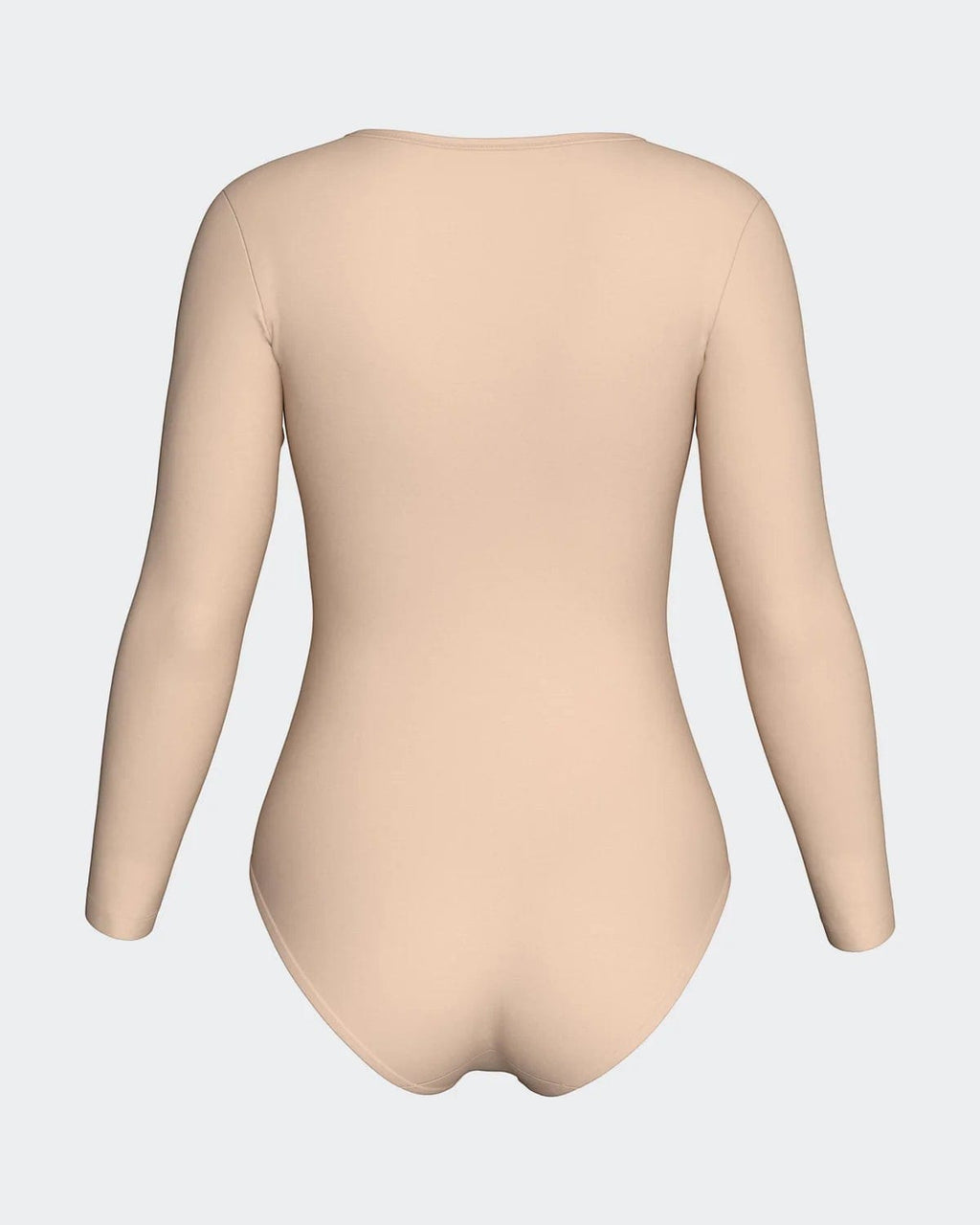Maison Sarava long sleeve V-neck bodysuit in a soft, seamless beige fabric for a smooth silhouette.