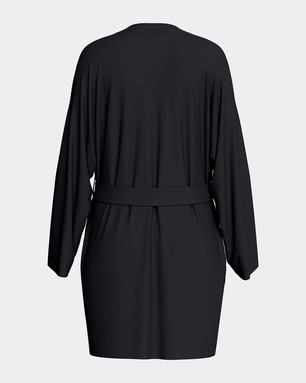 Maison Sarava black TENCEL™ Lyocell kimono style robe with adjustable belt.
