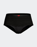 Maison Sarava black hipster brief underwear with lace trim and a small red bow detail. Made from TENCEL™ Lyocell.