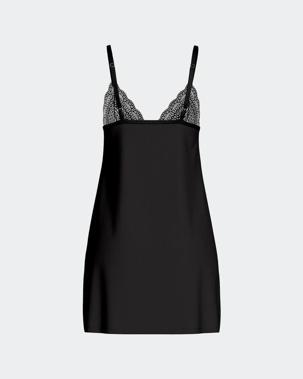 Maison Sarava black lyocell babydoll nightdress with lace trim on bust and adjustable straps.