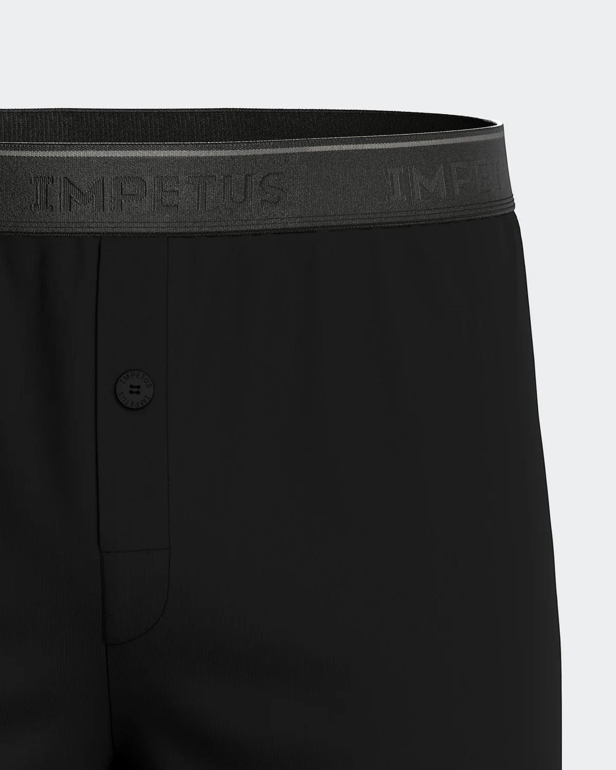 Maison Sarava black classic boxer briefs with elastic waistband and button fly.