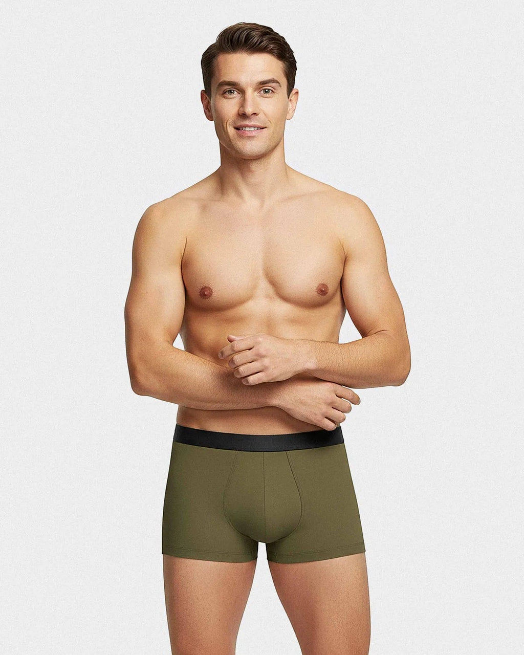 Maison Sarava men's olive green lyocell boxer briefs with black elastic waistband. Comfortable, breathable, and sustainable.
