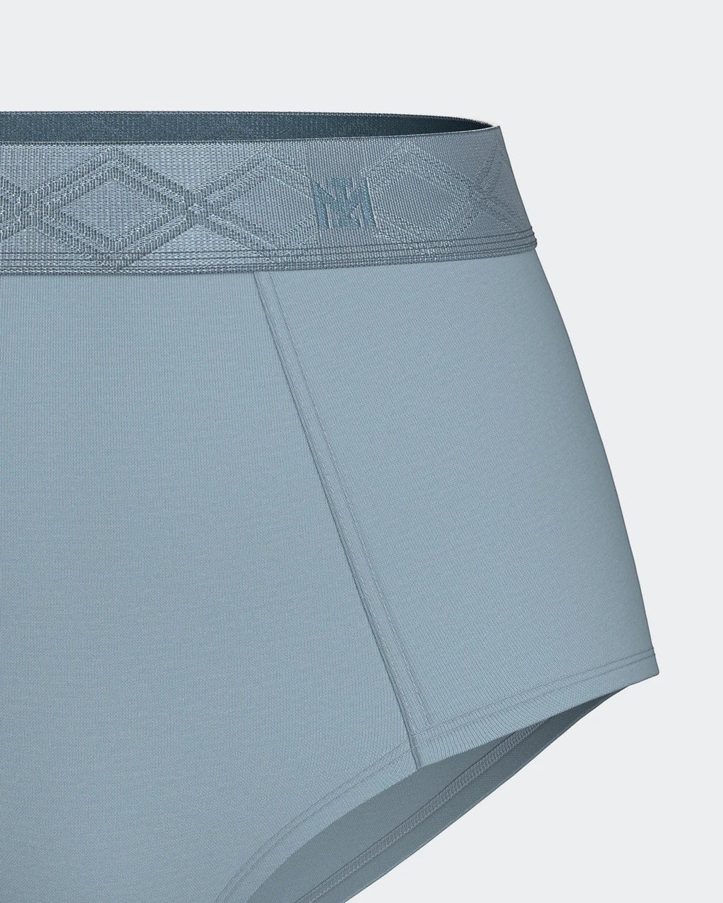 Maison Sarava women's high-waisted briefs in light blue Lyocell with a patterned satin elastic waistband.