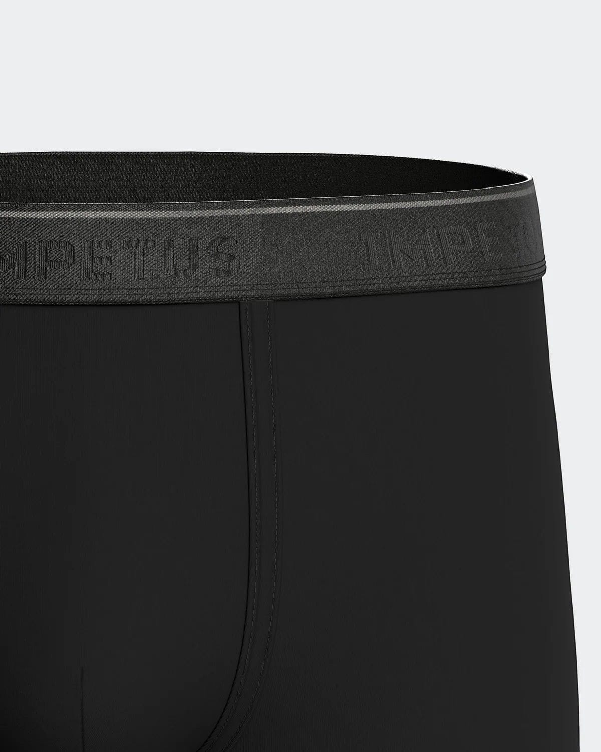 Maison Sarava black cotton blend boxer briefs with grey elastic waistband featuring subtle embossed branding.