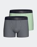 Maison Sarava pack of 2 men's boxers: one grey striped and one light green, made from cotton and TENCEL™ Modal with elasticated waistband.