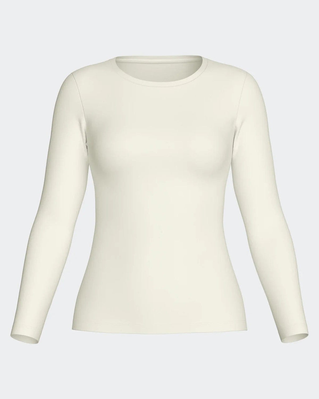 Maison Sarava women's cream long-sleeve crew neck top in Lyocell and Merino wool.