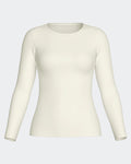 Maison Sarava women's cream long-sleeve crew neck top in Lyocell and Merino wool.