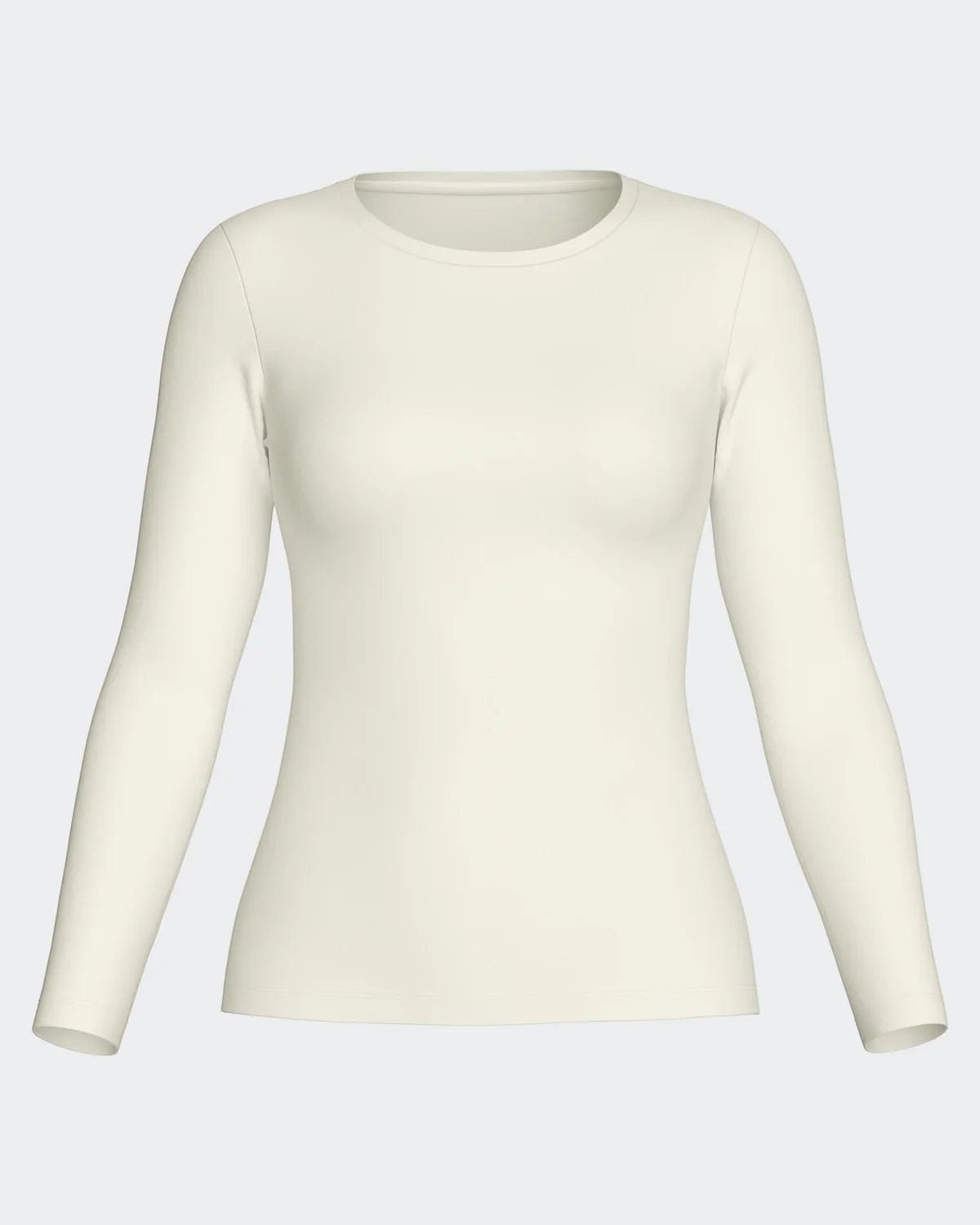 Maison Sarava women's cream long-sleeve crew neck top in Lyocell and Merino wool.