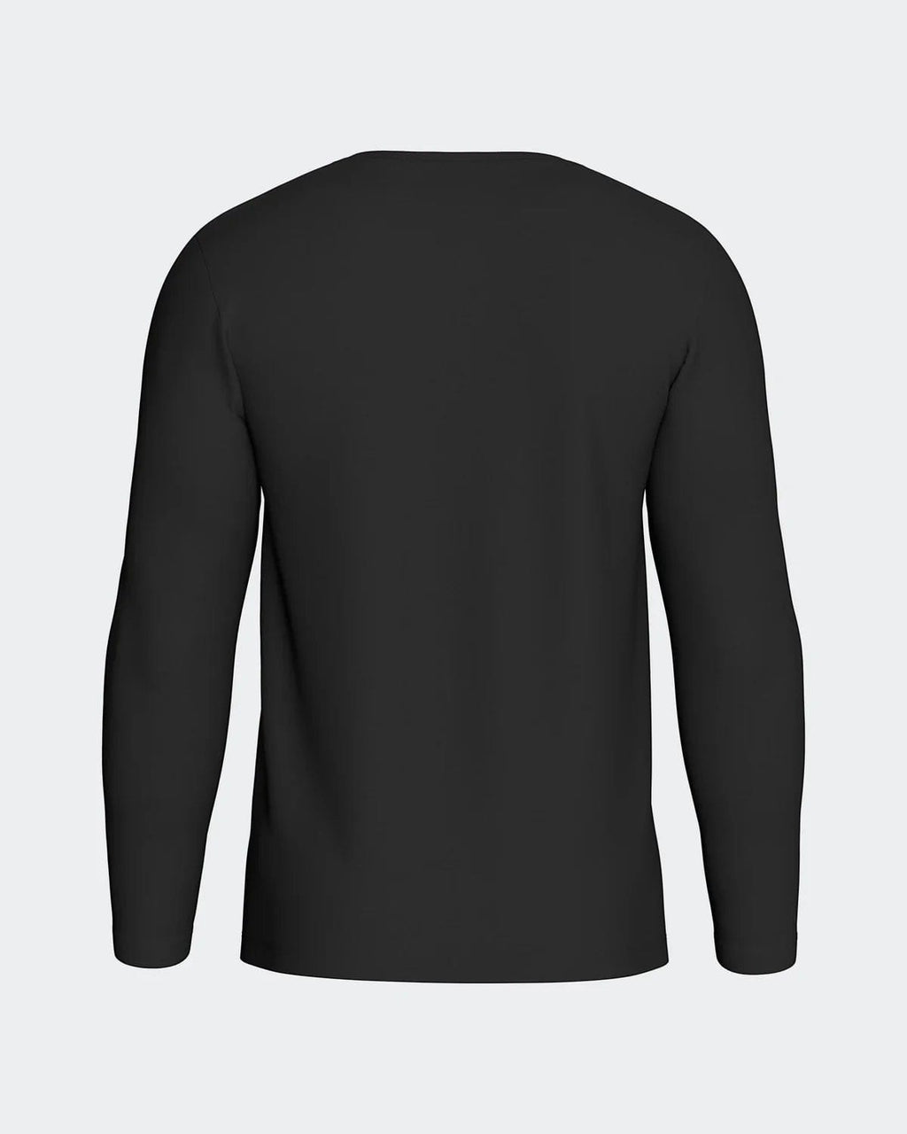 Maison Sarava black long-sleeved V-neck t-shirt made from premium Merino wool and Lyocell for thermal regulation and breathability.