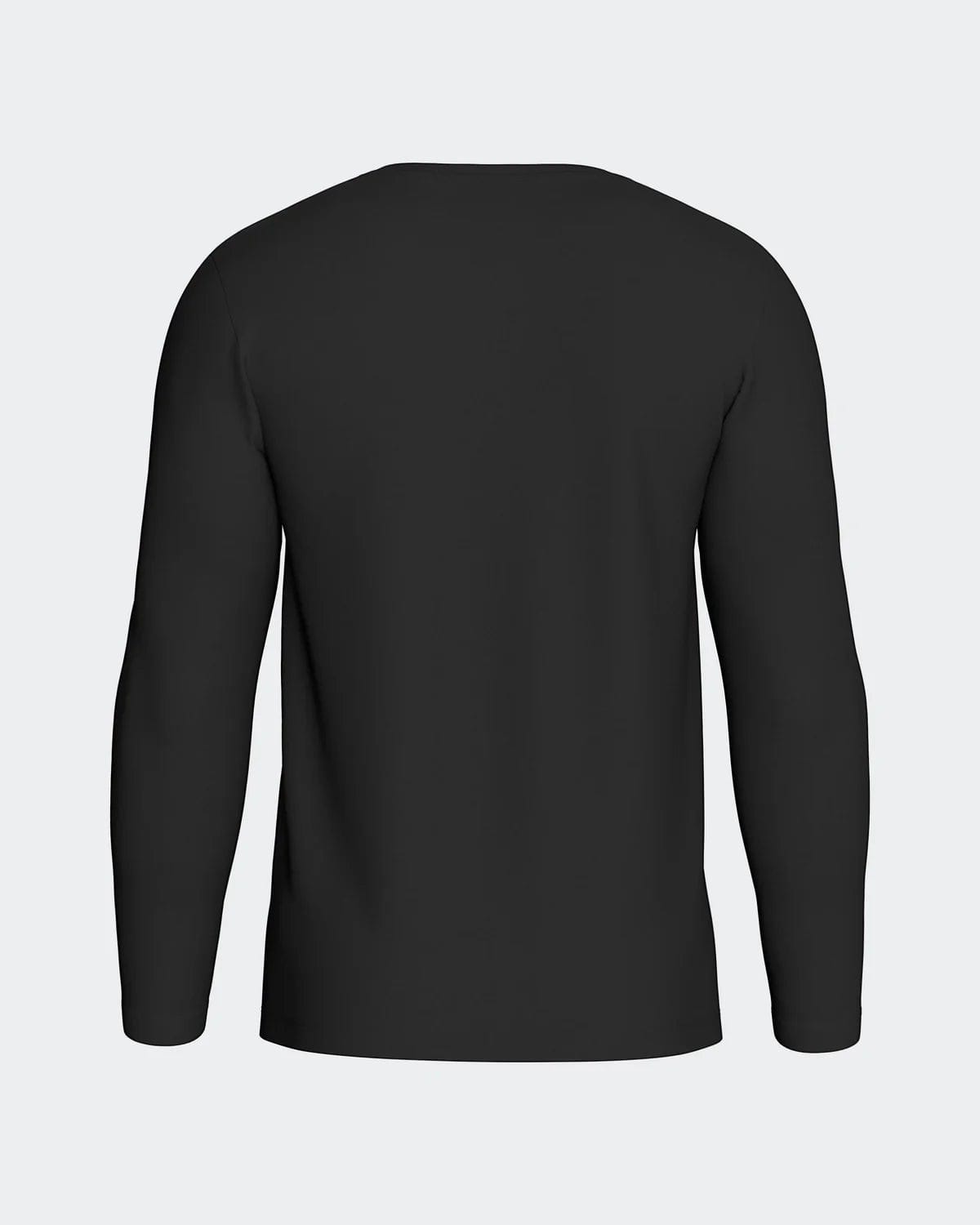 Maison Sarava black long-sleeved V-neck t-shirt made from premium Merino wool and Lyocell for thermal regulation and breathability.
