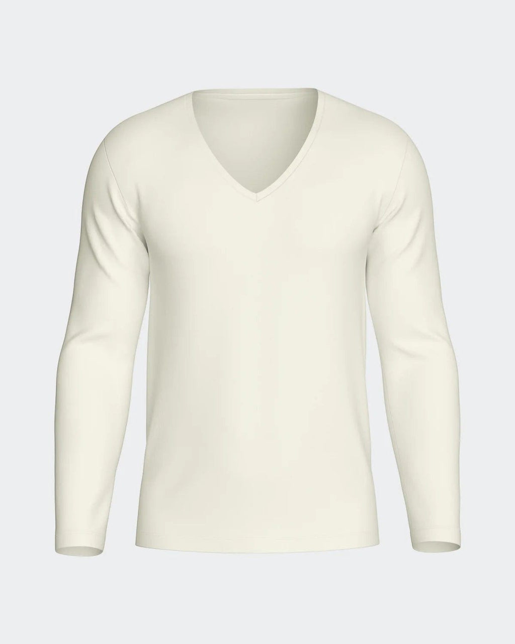 Maison Sarava men's cream V-neck long-sleeved t-shirt made from premium wool and Lyocell.