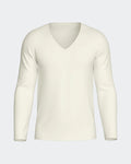 Maison Sarava men's cream V-neck long-sleeved t-shirt made from premium wool and Lyocell.