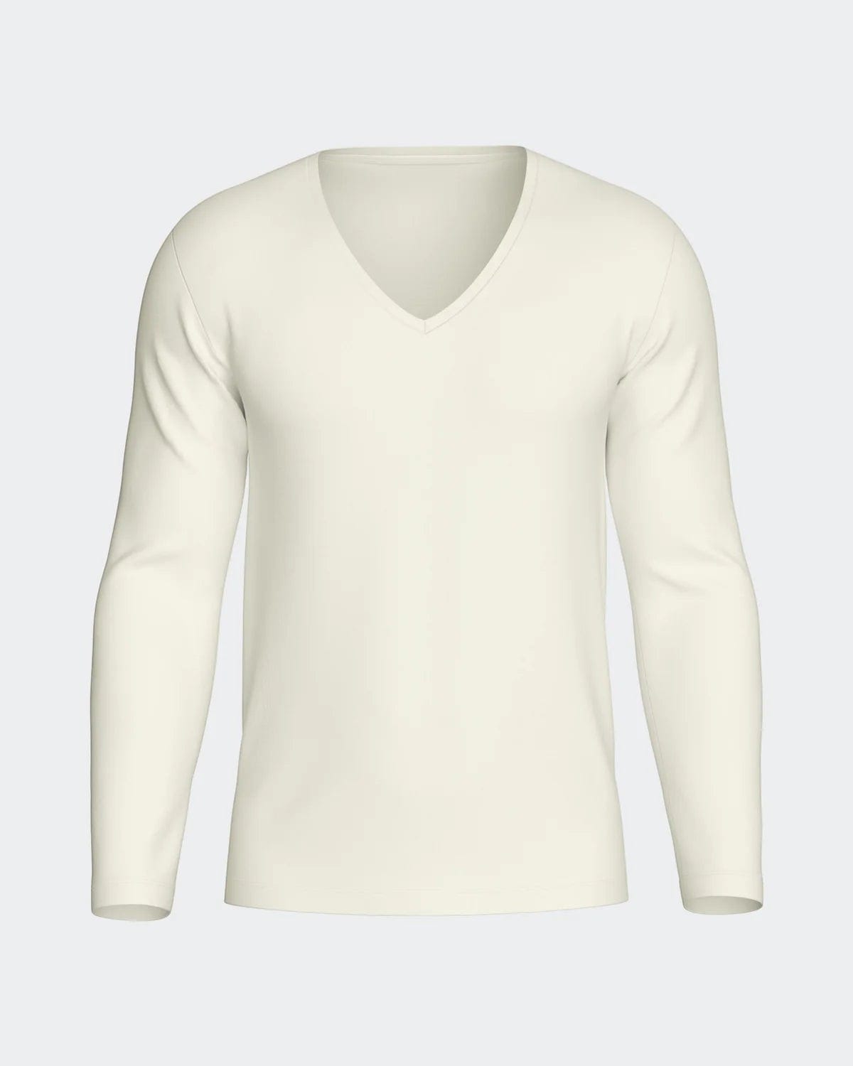 Maison Sarava men's cream V-neck long-sleeved t-shirt made from premium wool and Lyocell.