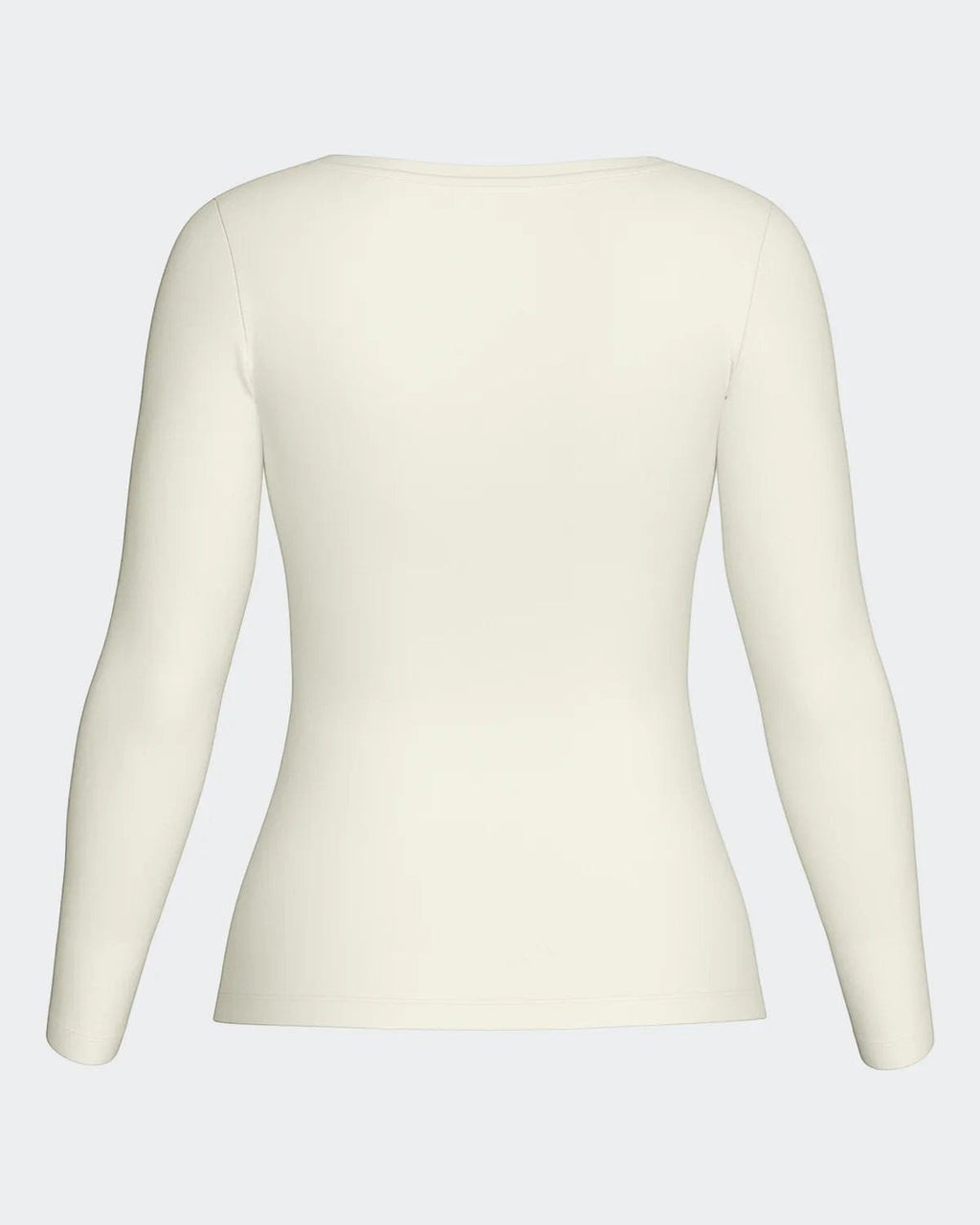 Maison Sarava women's cream long sleeve scoop neck tee made from a soft Merino wool and Lyocell blend.