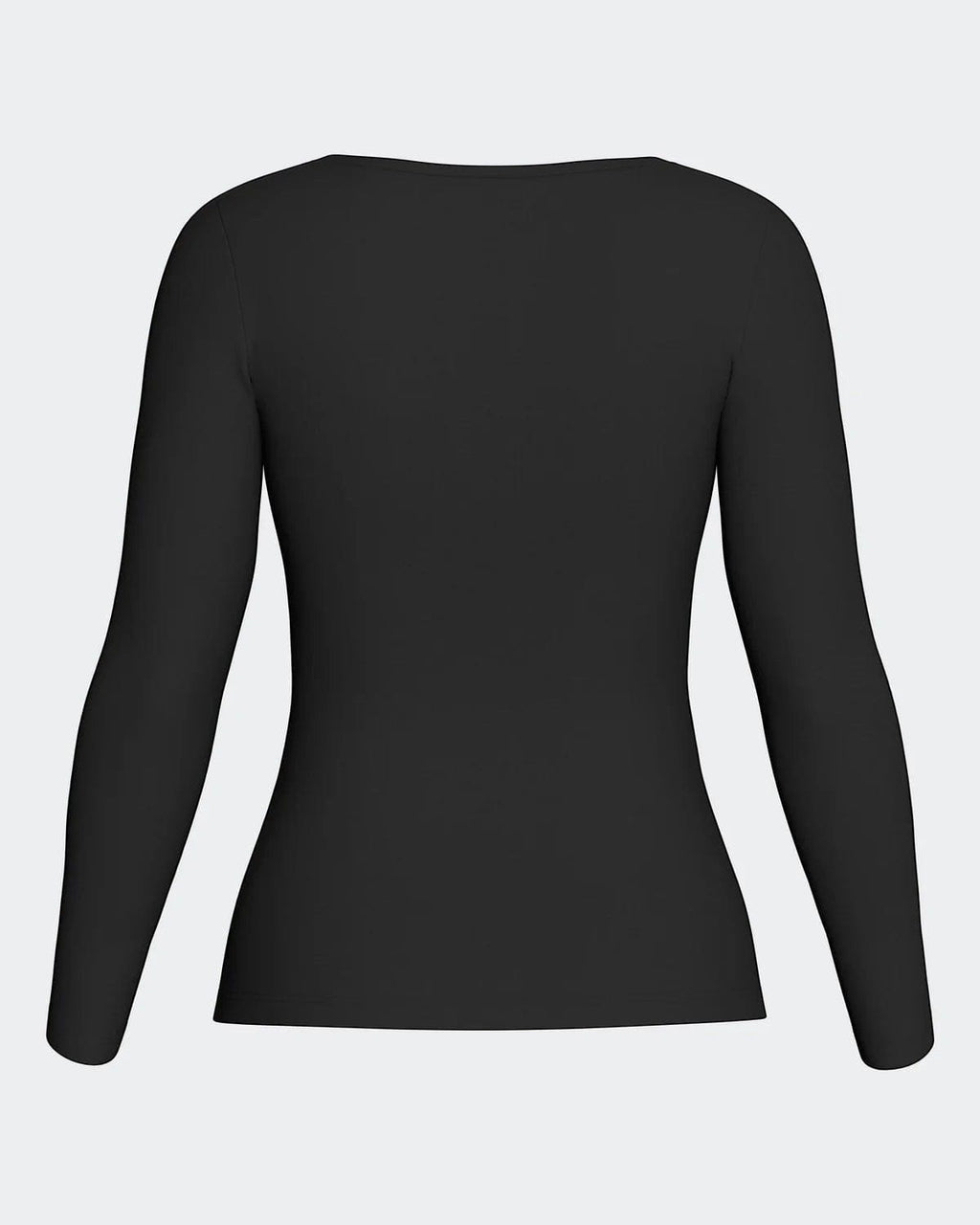 Maison Sarava black long sleeve premium wool tee with scoop neck, ideal for layering and year-round comfort.