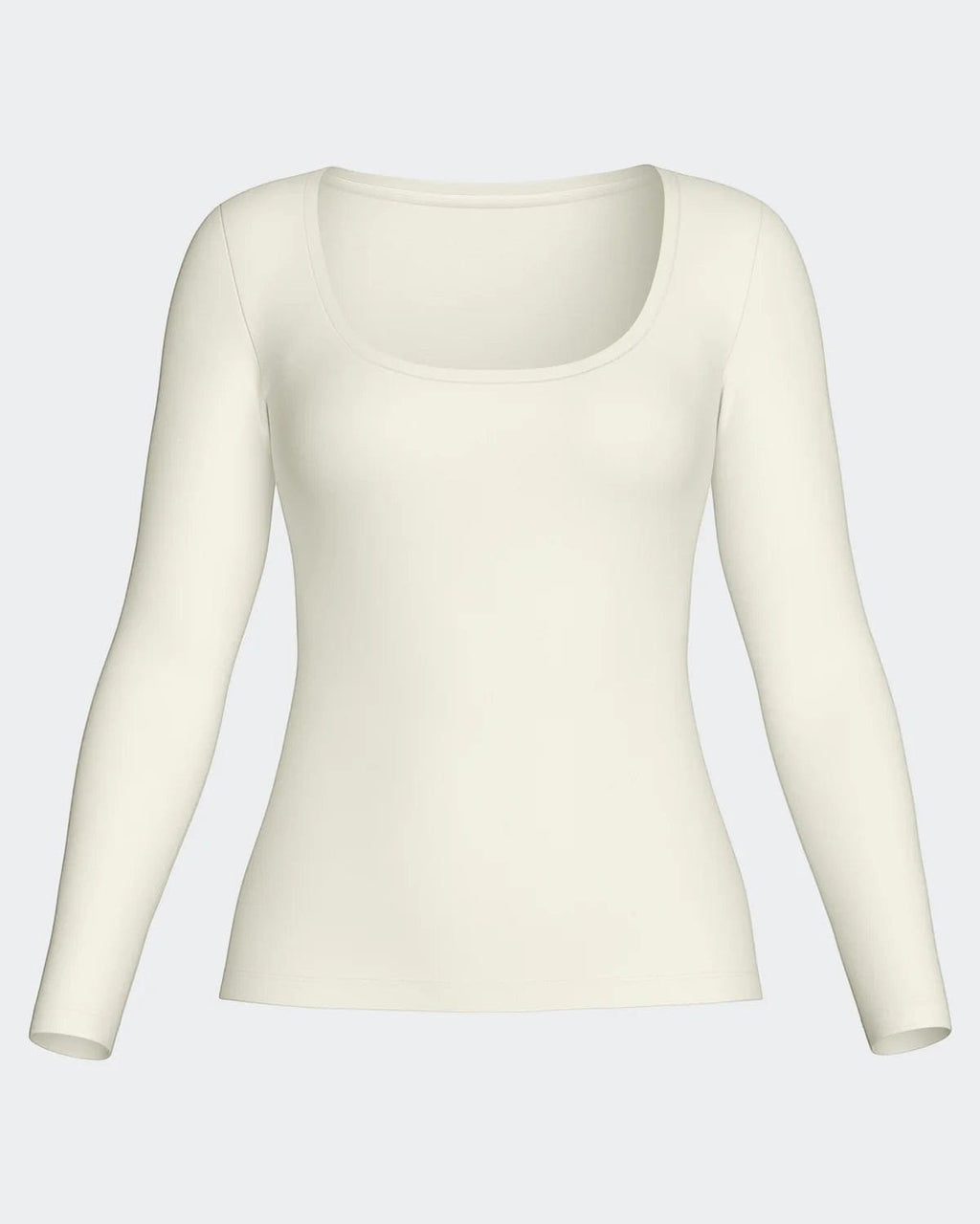 Maison Sarava women's cream long sleeve scoop neck tee made from a soft Merino wool and Lyocell blend.