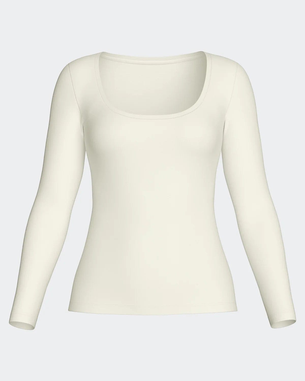 Maison Sarava women's cream long sleeve scoop neck tee made from a soft Merino wool and Lyocell blend.