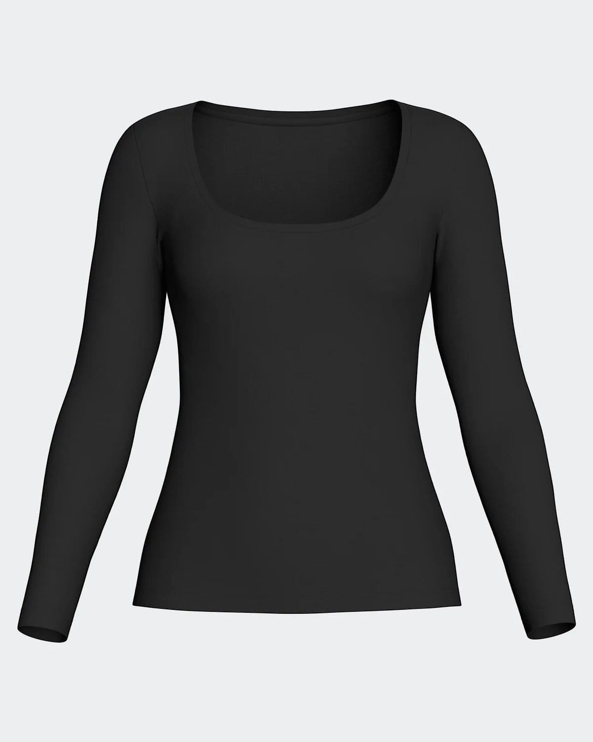 Maison Sarava black long sleeve scoop neck tee made from a soft blend of Merino wool and Lyocell for temperature regulation.