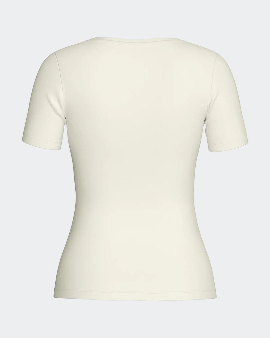 Maison Sarava women's cream short sleeve V-neck t-shirt made from premium wool and Lyocell.